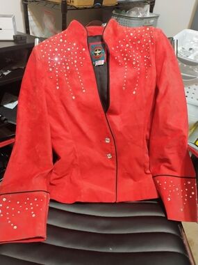 Red Renegade Spirit Vintage Pig Split Studded Women's Blazer Jacket Size Small